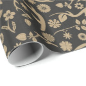 Papier Cadeau Motif de fleur noir et bronzage (Coin rond)