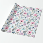 Papier Cadeau Motif de fleurs à l'aquarelle bleu pastel d'été<br><div class="desc">Ce papier d'emballage doux et romantique présente un délicat motif floral à l'aquarelle dans des tons pastel de rose, de lavande et de bleu ciel avec des accents feuillus. Idéal pour les mariages, les anniversaires, les baby showers ou les cadeaux de printemps, il ajoute une touche fraîche et féminine à...</div>