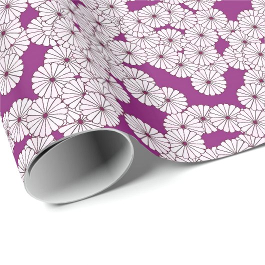 Papier Cadeau Motif de fleurs Art Déco - blanc sur violet (Coin rond)