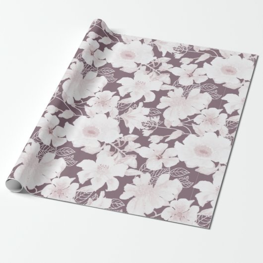 Papier Cadeau Motif de fleurs blanches (Déroulé)