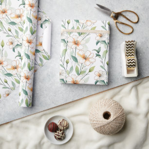 Papier Cadeau Motif de fleurs blanches aérées Fleurs printanière