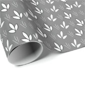 Papier Cadeau Motif de fleurs blanches aquarelle gris (Coin rond)