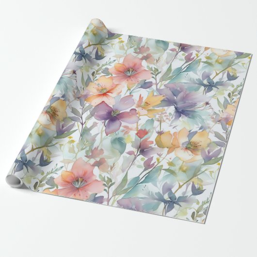 Papier Cadeau Motif de fleurs d'aquarelle (Déroulé)