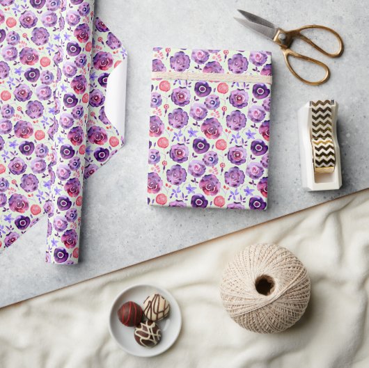 Papier Cadeau Motif de fleurs d'aquarelle violet (Artisanat)