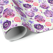 Papier Cadeau Motif de fleurs d'aquarelle violet (Coin rond)