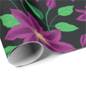 Papier Cadeau Motif de fleurs de clématite violette (Coin rond)