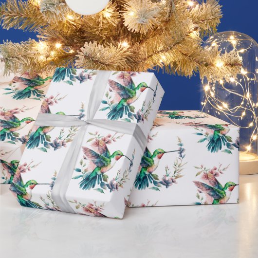 Papier Cadeau Motif de fleurs de colibris (Vacances)