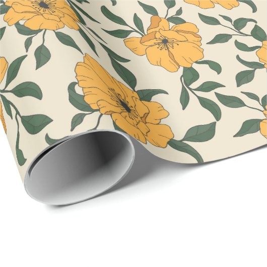 Papier Cadeau Motif de fleurs de crapaud orange (Coin rond)