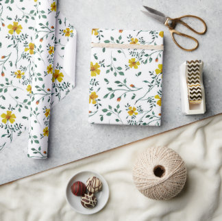 Papier Cadeau Motif de fleurs de printemps jaune très délicat