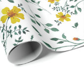 Papier Cadeau Motif de fleurs de printemps jaune très délicat (Coin rond)