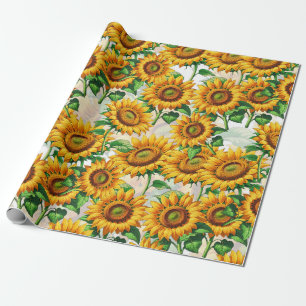 Papier Cadeau Motif de fleurs de tournesol blanc