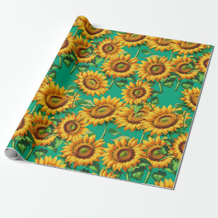 Papier Cadeau Motif de fleurs de tournesol vert