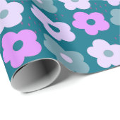 Papier Cadeau Motif De Fleurs D'Été Rose Et Bleu Doux (Coin rond)