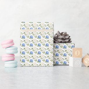 Papier Cadeau Motif de fleurs d'hydrangea bleu élégant 