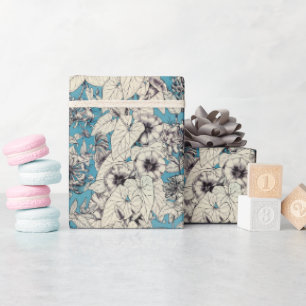 Papier Cadeau Motif de fleurs en bleu blanc