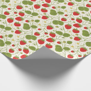 Papier Cadeau Motif de fleurs et de baies de fraises