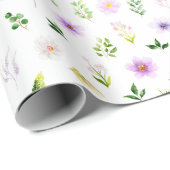 Papier Cadeau Motif de fleurs et de feuillage violets (Coin rond)