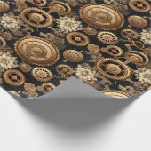 Papier Cadeau Motif de fleurs et engrenages en vapeur (Coin)