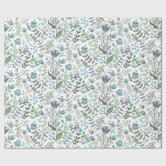 Papier Cadeau Motif de fleurs fantaisie d'art populaire polonais (Plat)