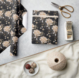 Papier Cadeau Motif de fleurs florales de pivoine élégant luxueu