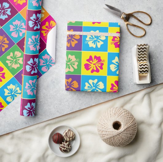 Papier Cadeau Motif de fleurs Hibiscus coloré conception personn (Artisanat)