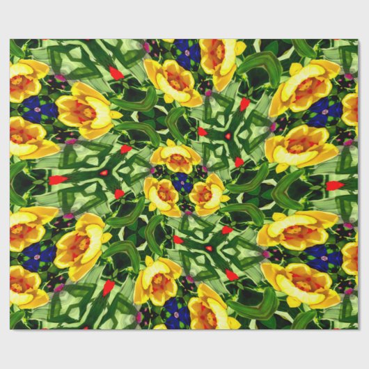 Papier Cadeau Motif de fleurs jaune vif (Plat)