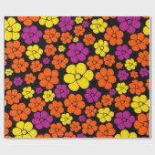 Papier Cadeau Motif de fleurs - Noir, Rose, Orange et Jaune (Plat)