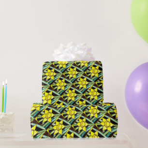 Papier Cadeau Motif de fleurs précieuses jaunes