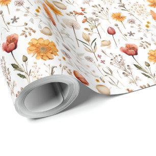 Papier Cadeau Motif de fleurs pressées vintage botanique bohème