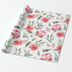 Papier Cadeau Motif de fleurs printanières rose pastel