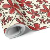 Papier Cadeau Motif de fleurs rouges (Coin rond)