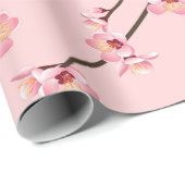 Papier Cadeau Motif de fleurs Sakura en rose japonais (Coin rond)