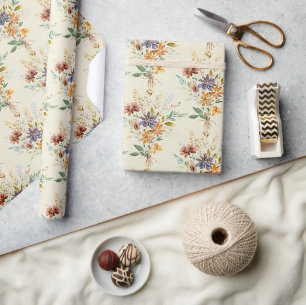 Papier Cadeau Motif de fleurs sauvages d'automne