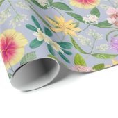Papier Cadeau Motif de fleurs tropicales colorées illustrées (Coin rond)