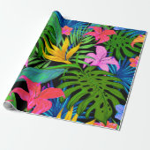 Papier Cadeau Motif de fleurs tropicales hawaïennes (Déroulé)