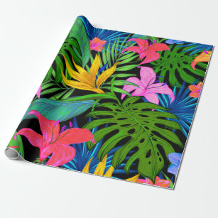 Papier Cadeau Motif de fleurs tropicales hawaïennes