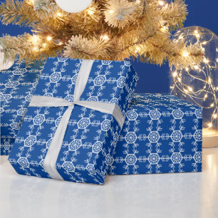 Papier Cadeau Motif de flocon bleu et blanc de Noël