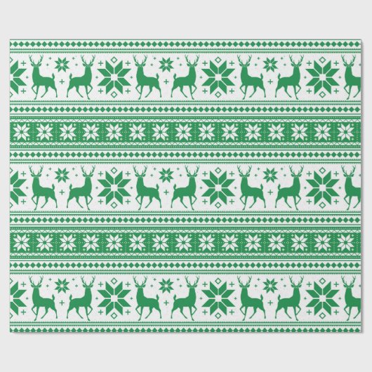 Papier Cadeau Motif de flocon de neige de vert de cerfs communs (Plat)