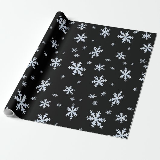 Papier Cadeau Motif de flocon de neige noir et blanc (Déroulé)