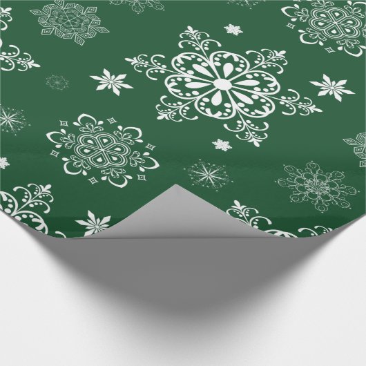 Papier Cadeau Motif de flocon de neige vert et blanc (Coin)