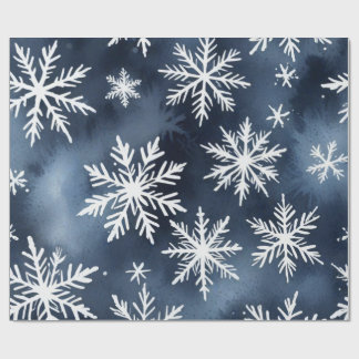 Papier Cadeau Motif de flocons de neige à l'aquarelle en bleu ma