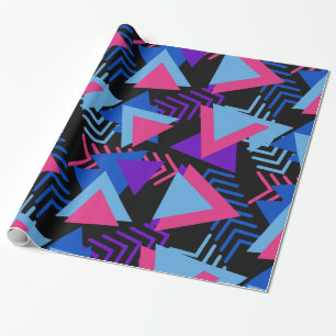 Papier Cadeau Motif de fond violet vif, bleu, rose des années 80