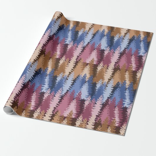 Papier Cadeau Motif de forêt de pins en couches (Déroulé)