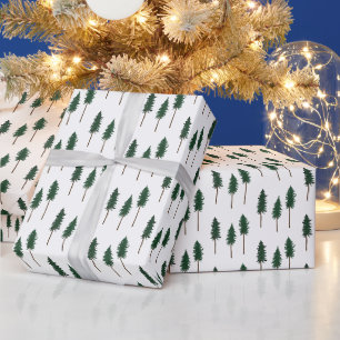 Papier Cadeau Motif de forêt rétro minimaliste aux pins d'hiver