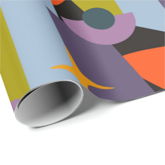Papier Cadeau Motif de formes atomiques rétro colorées audacieus