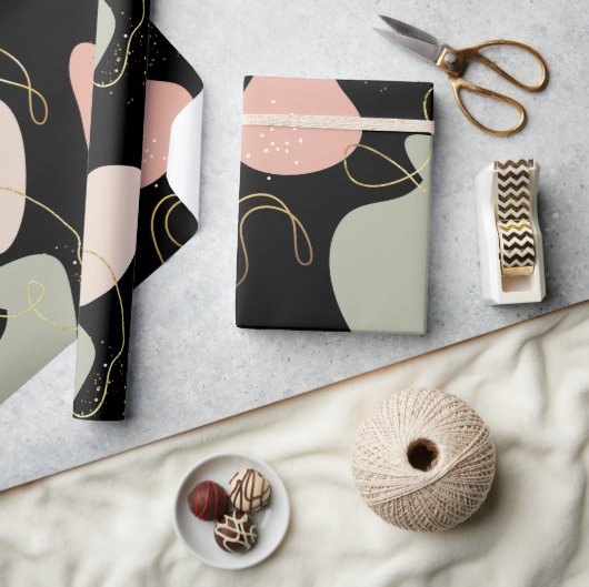 Papier Cadeau Motif de formes biologiques géométriques Boho esth (Artisanat)