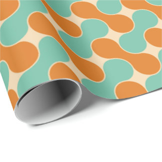 Papier Cadeau Motif de formes sarcelle orange rétro atomique des