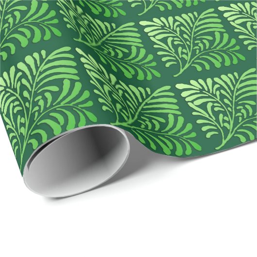 Papier Cadeau Motif de fougères Art déco - tons verts (Coin rond)