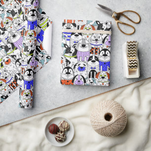 Papier Cadeau Motif de foule de chiens colorés
