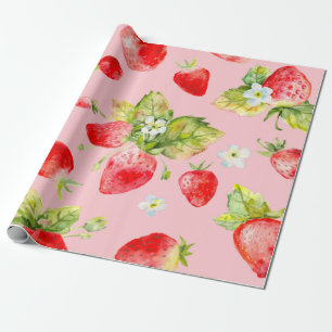 Papier Cadeau motif de fraise transparent aquarelle